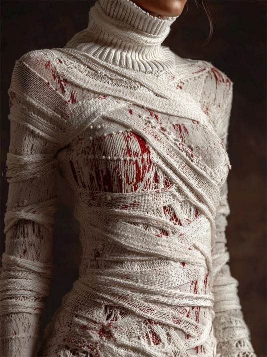 Halloween Bloody Bandages Cozy Knit Turtleneck Sweater artswardrobe