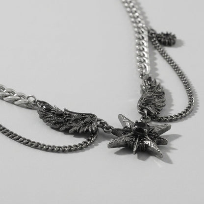 Winged Star Black Crystal Draped Necklace