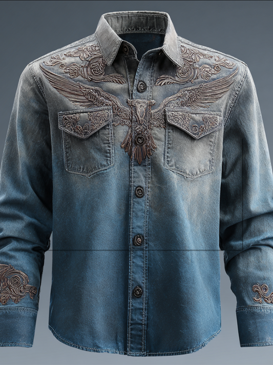 Western Style Retro Cotton And Linen Men's Casual Short-sleeve Shirt With Floral And Animal Elements artswardrobe