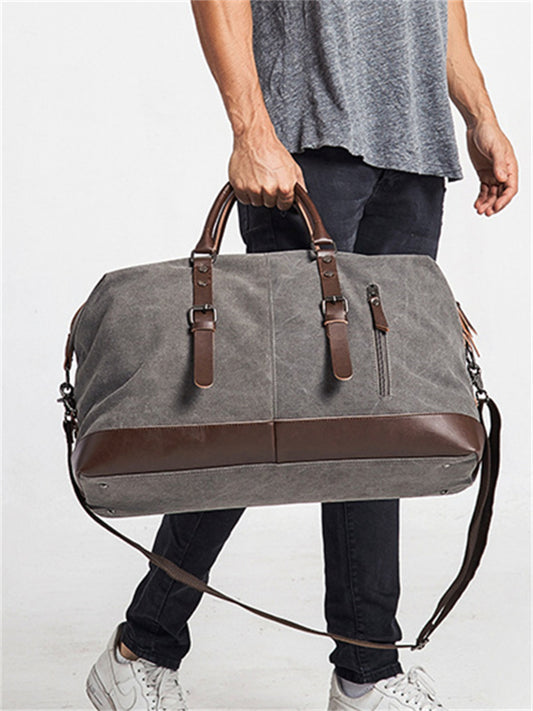 Vintage Washed Canvas Leather Patchwork Bag artswardrobe