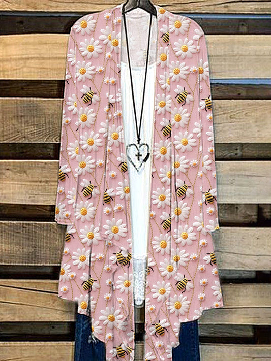 Bee & Daisy Embroidery Art Casual Cozy Cardigan artswardrobe