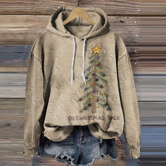 Comstylish Vintage Christmas Snowflake Embroidery Casual Hoodie