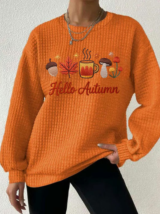 Women's Casual Autumn Maple Leaf Pumpkin Checkered Sweatshirt artswardrobe