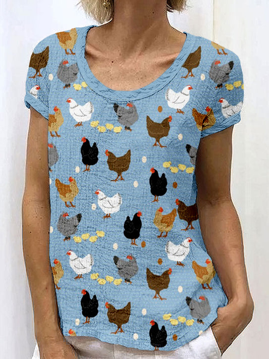Comstylish Hens and Chicks Graphic Vintage Linen Blend Cozy Shirt