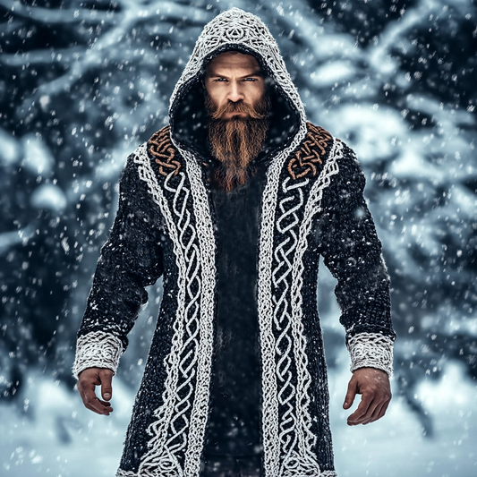 Men's Viking Tribal Jacquard Celtic Style Knitted Hooded Sweater elevenforest