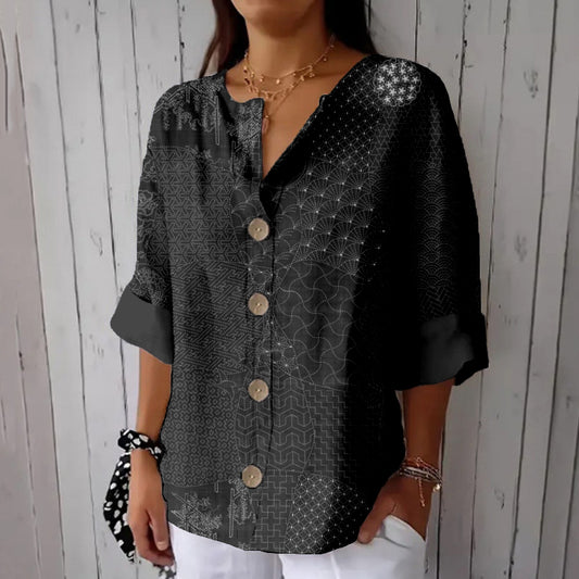 Comstylish Japanese Traditional Sashiko Art Comfy Linen Tunic