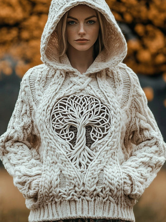 Viking Tribal Tree Of Life Celtic Knot Chunky Hooded Sweater elevenforest