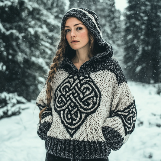 Women's Viking Totem Celtic Knot Vintage Pocket Hooded Sweater elevenforest