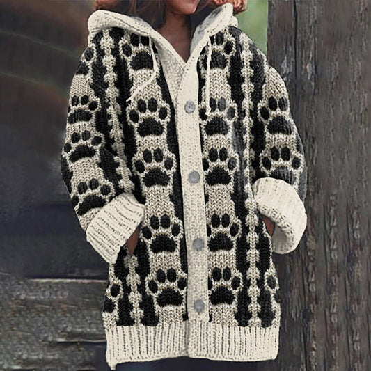 Women's Retro Cat Paw Stripes Art Graphics Cozy Cardigan Sweater elevenforest