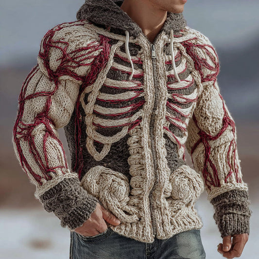 Men's Skull Anatomy Art Warm Chunky Knit Zip-up Sweater artswardrobe