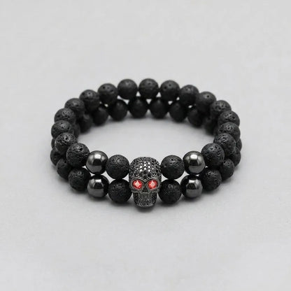 Skull Beaded Bracelet Set Red-Eyed Skull Bracelet Set