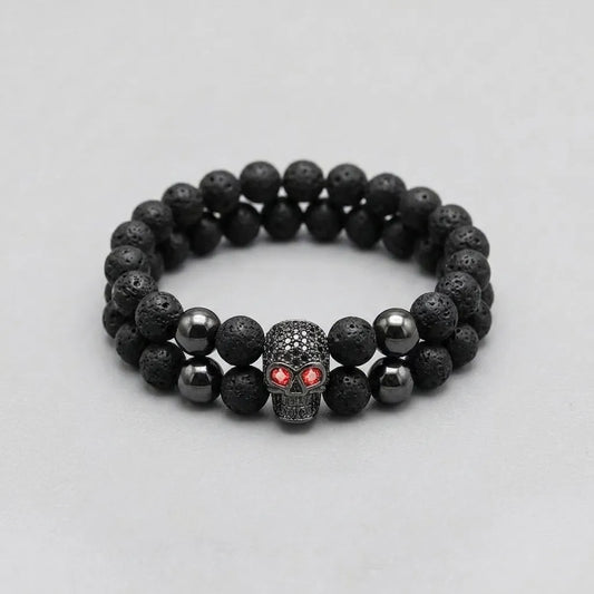 Skull Beaded Bracelet Set Red-Eyed Skull Bracelet Set