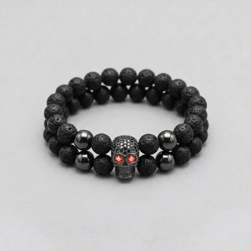 Skull Beaded Bracelet Set Red-Eyed Skull Bracelet Set