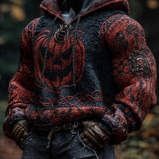 Men's Vintage Viking Halloween Ghost Face Embroidered Hoodie elevenforest