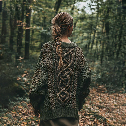 Vintage Women's Celtic Knot Chunky Knit Cozy Jacquard Cardigan elevenforest