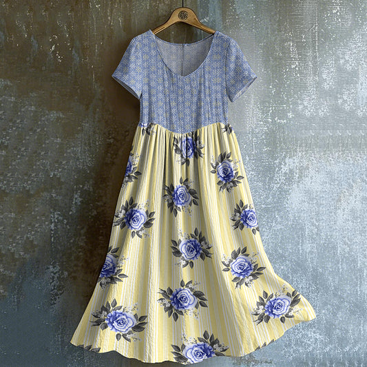 Women's Vintage Floral Short Sleeve Dress artswardrobe