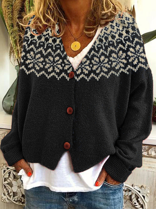 Vintage Jacquard Pattern Cozy Knit Cardigan artswardrobe