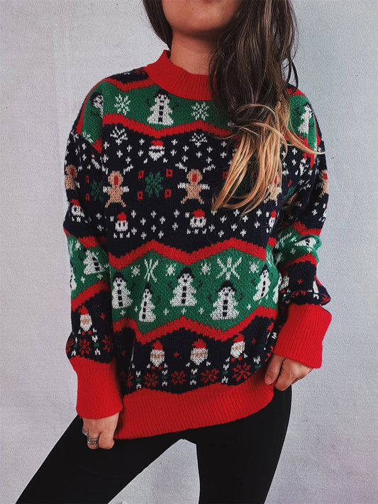 Lorena® | Oversized crew neck knitted sweater with Christmas print for women