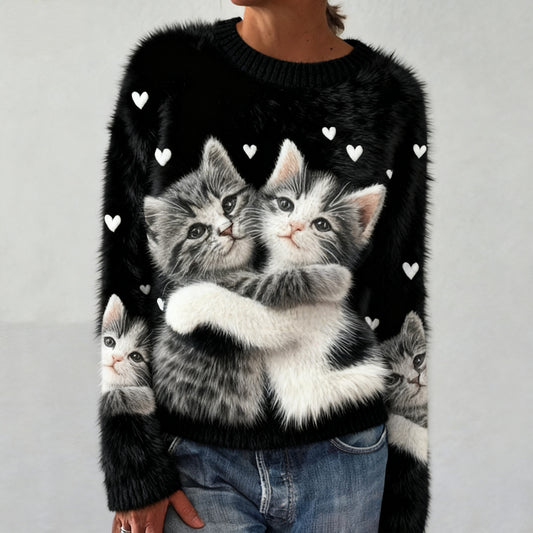 Comstylish Women's Cute Cat Pattern Cozy Knit Sweater