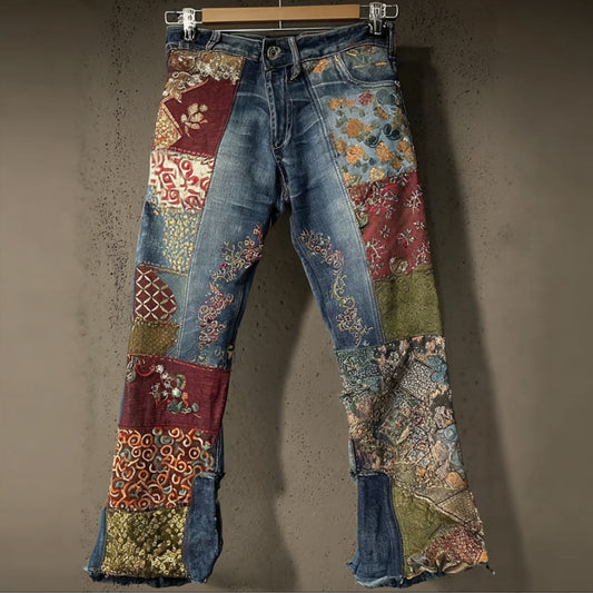 Comstylish Bohemian Floral Patchwork Vintage Jeans