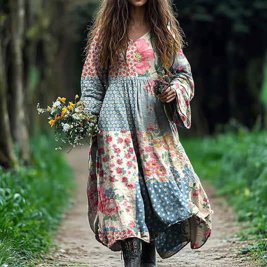 Women's Vintage Bohemian Patch Art Dress artswardrobe