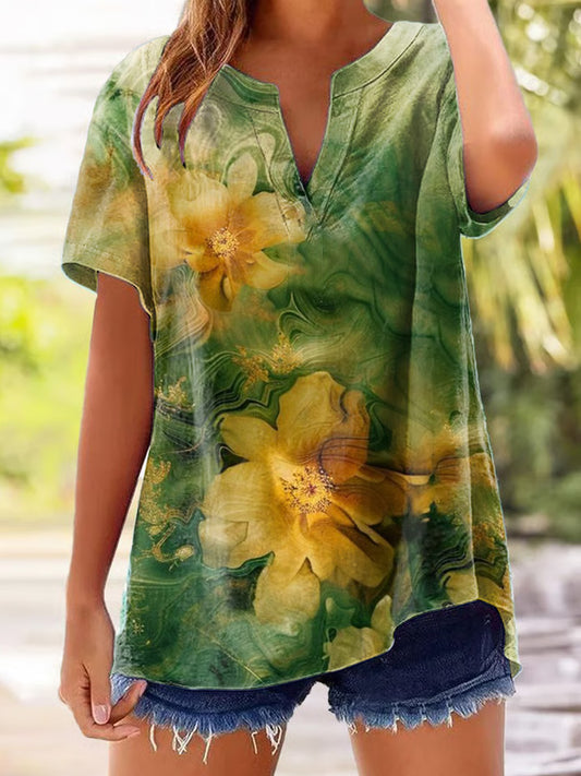 Comstylish Women's Casual Retro Plant Flower Print Cotton And Linen Shirt