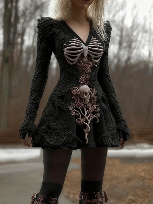 Comstylish Women's Halloween Dark V-neck Long-sleeve Dress