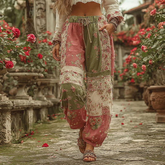 Women's Retro Floral Art Casual Pants artswardrobe