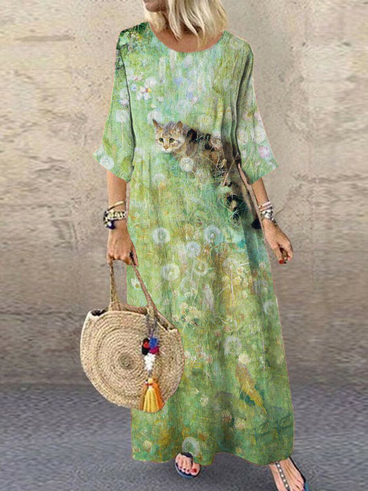 Cat & Botanical Women's Vacation Maxi Dress elevenforest