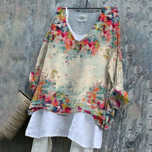 Comstylish Gradient Color Floral Print Crew Neck T-Shirt