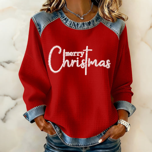 Comstylish Women's Christmas Faith Print Crew Neck Casual Sweatshirt