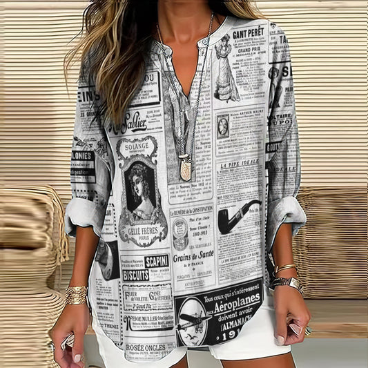 Comstylish Vintage Antique French Victorian Newspaper Shirt