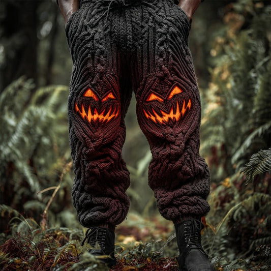 Men's Halloween Spooky Face Cozy Chunky Knit Pants artswardrobe