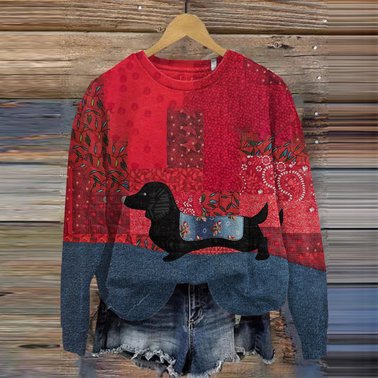 Comstylish Floral And Dachshund Art Print Casual Sweatshirt