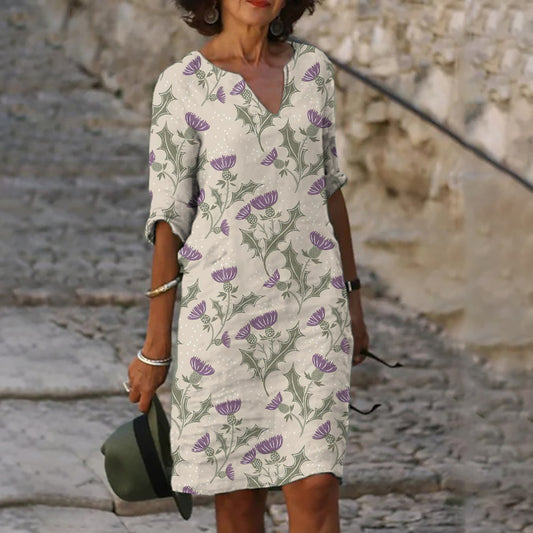 Scottish Thistle Print Midi Dress artswardrobe