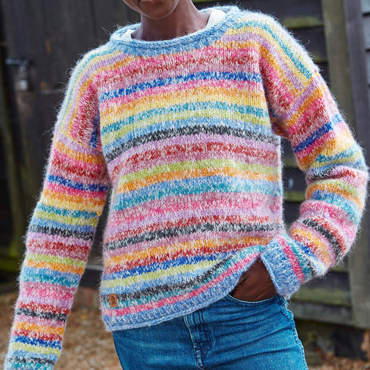 Vintage Mohair Rainbow Stripe Knit Jacquard Crew Neck Sweater elevenforest