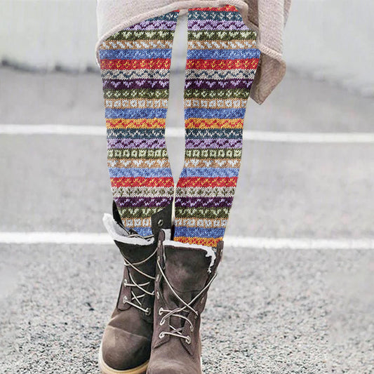 Vintage Fair Isle Knitted Art Comfy Leggings elevenforest