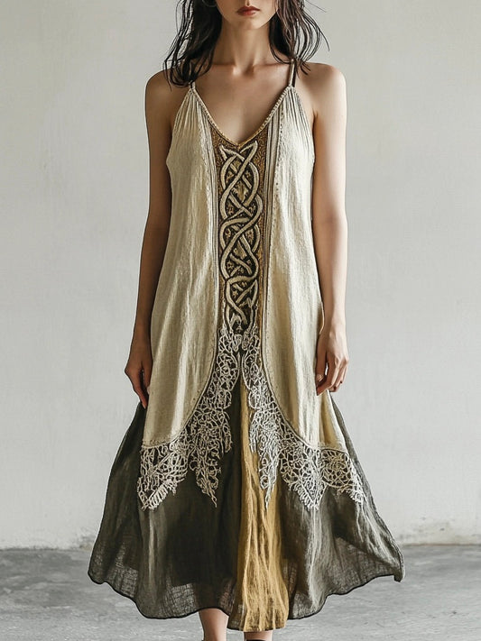 Vintage Celtic Knot Gradient Lace Linen Halter Dress artswardrobe