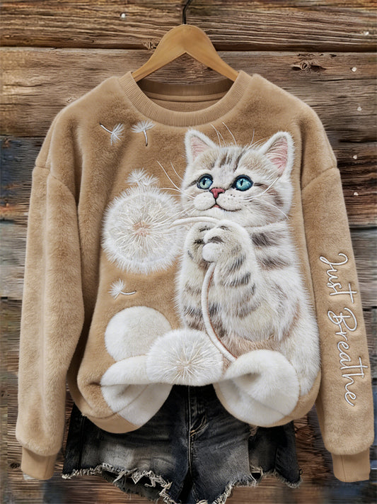 Comstylish Just Breathe Fuzzy Cat & Dandelion Cozy Plush Sweatshirt