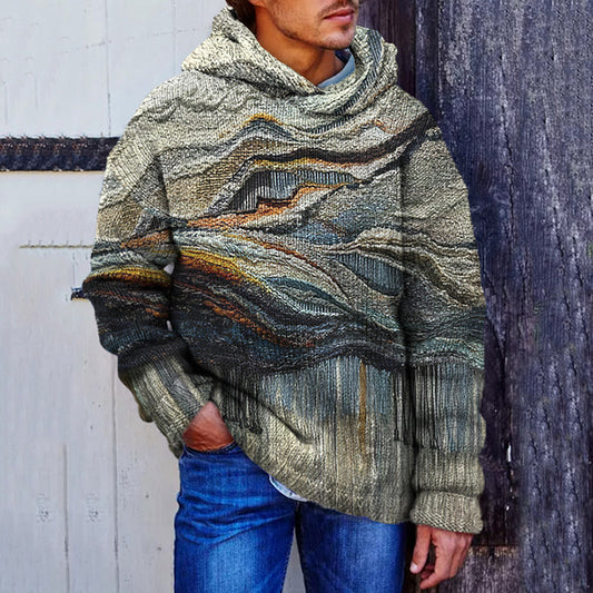 Men'S Vintage Hills Tassel Jacquard Hooded Sweater elevenforest