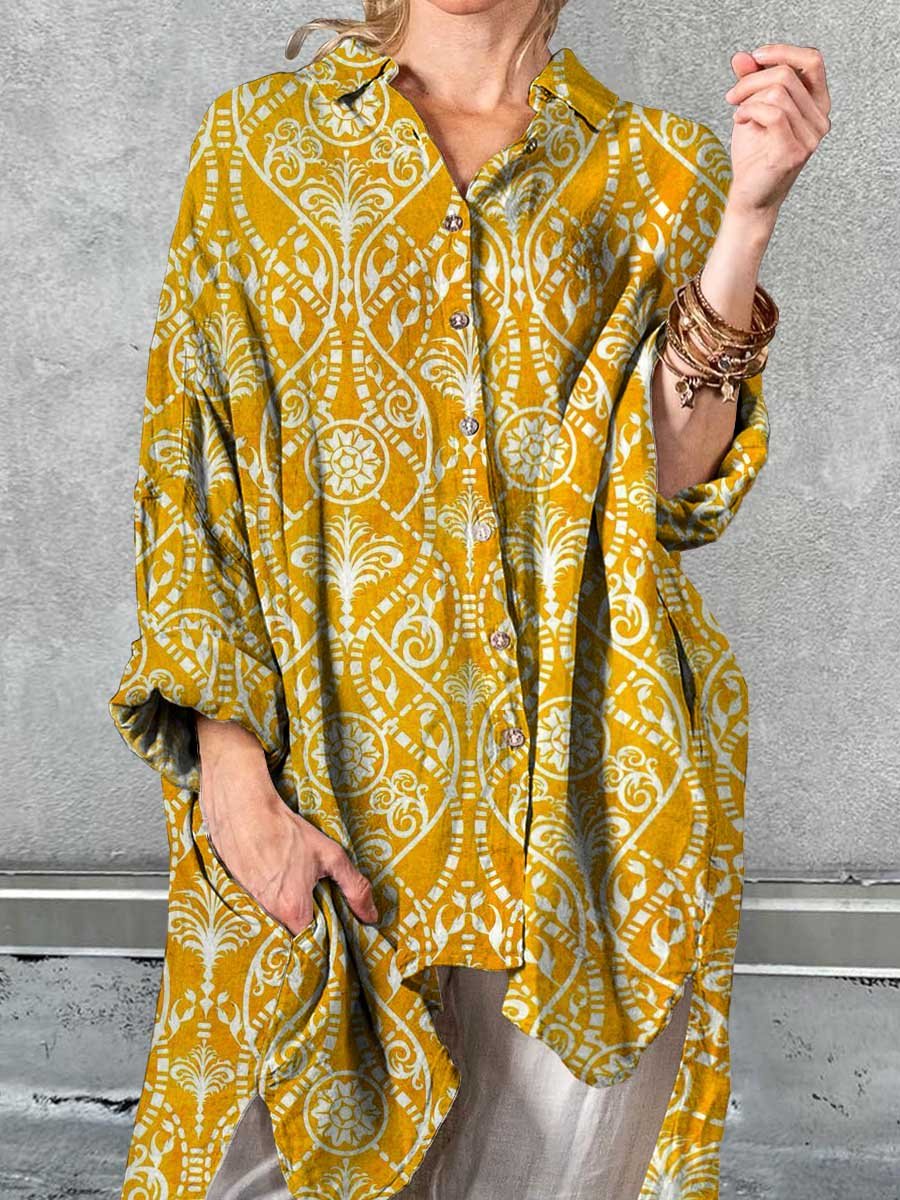 Women's Elegant Simple Floral Pattern Cotton Shirt