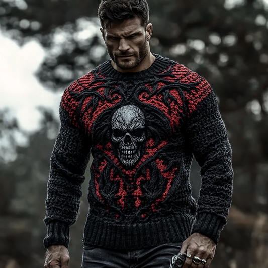 Men's Viking Style Contrasting Skull Sweater elevenforest