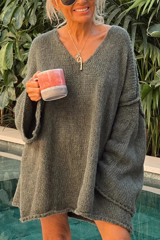 Skye® | Fashionable patchwork knitted sweater with V-neck and long sleeves