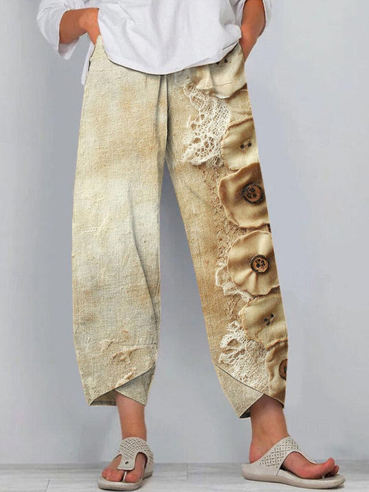 Lace Floral Patchwork Vintage Linen Pants artswardrobe