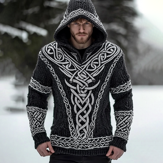 Men's Viking Pattern Art Knit Hooded Sweater elevenforest