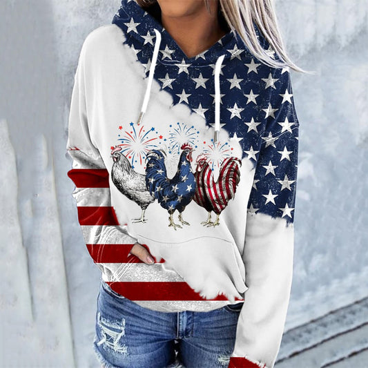 Comstylish Women's Patriotic USA Chicken Print Hoodie