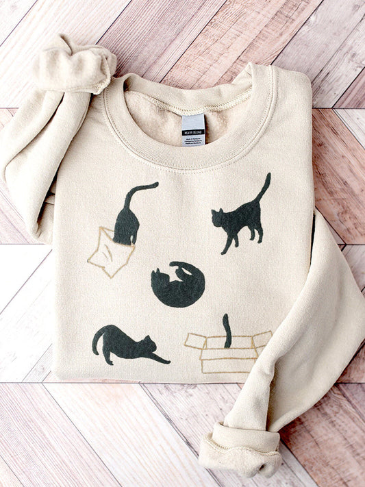 Funny Cats Print Casual Cotton Sweatshirt elevenforest