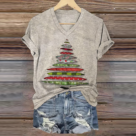 Women's Art Christmas Tree Print Casual T-Shirt elevenforest