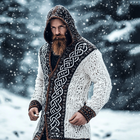 Men's Viking Tribal Pattern Jacquard Celtic Cozy Cardigan Sweater elevenforest