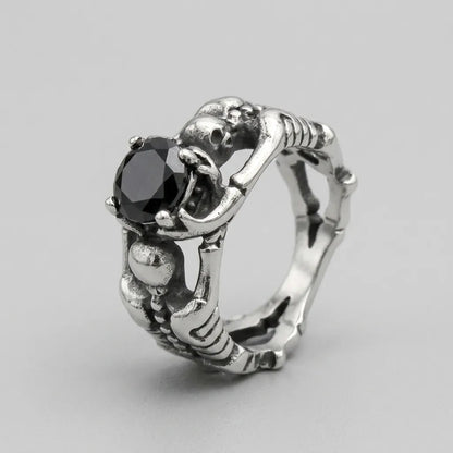 Twin Skeleton Embrace Black Gem Ring
